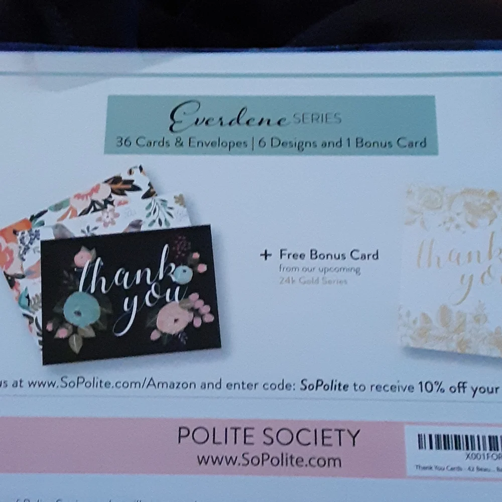 Polite Society Everdene Series 36 Thank You cards/envelopes 6 designs New in box